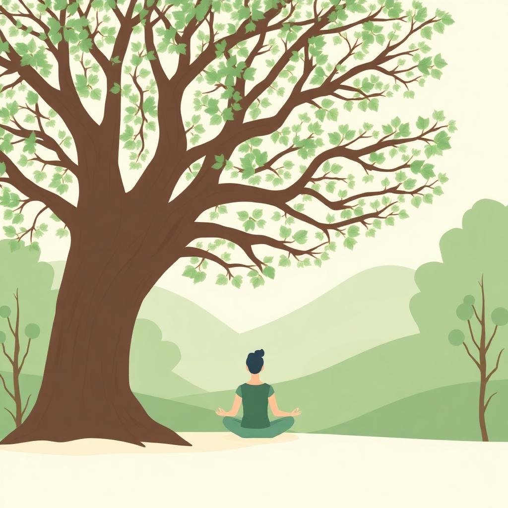 A person meditating peacefully beneath a large tree